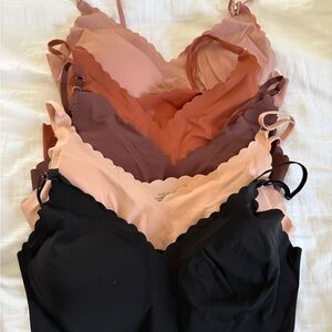 Women's Scalloped Edge Bralette Set - Black, Pink, Brown - XL fits like a Large